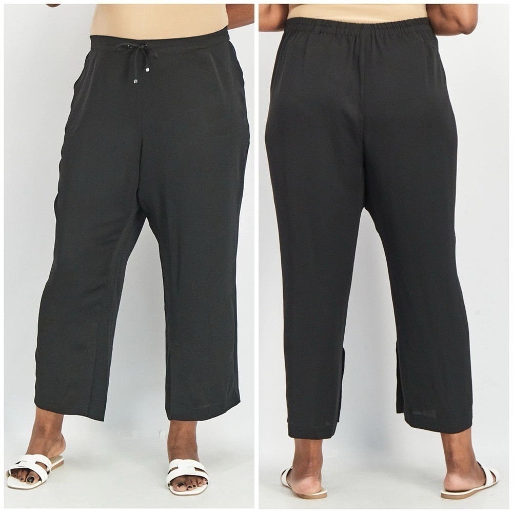 NIC + ZOE Matte Satin Split Leg Pants In Black Size 14W